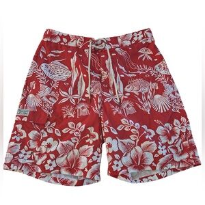 Polo Ralph Lauren Red Tropical Print Swim Shorts | large
